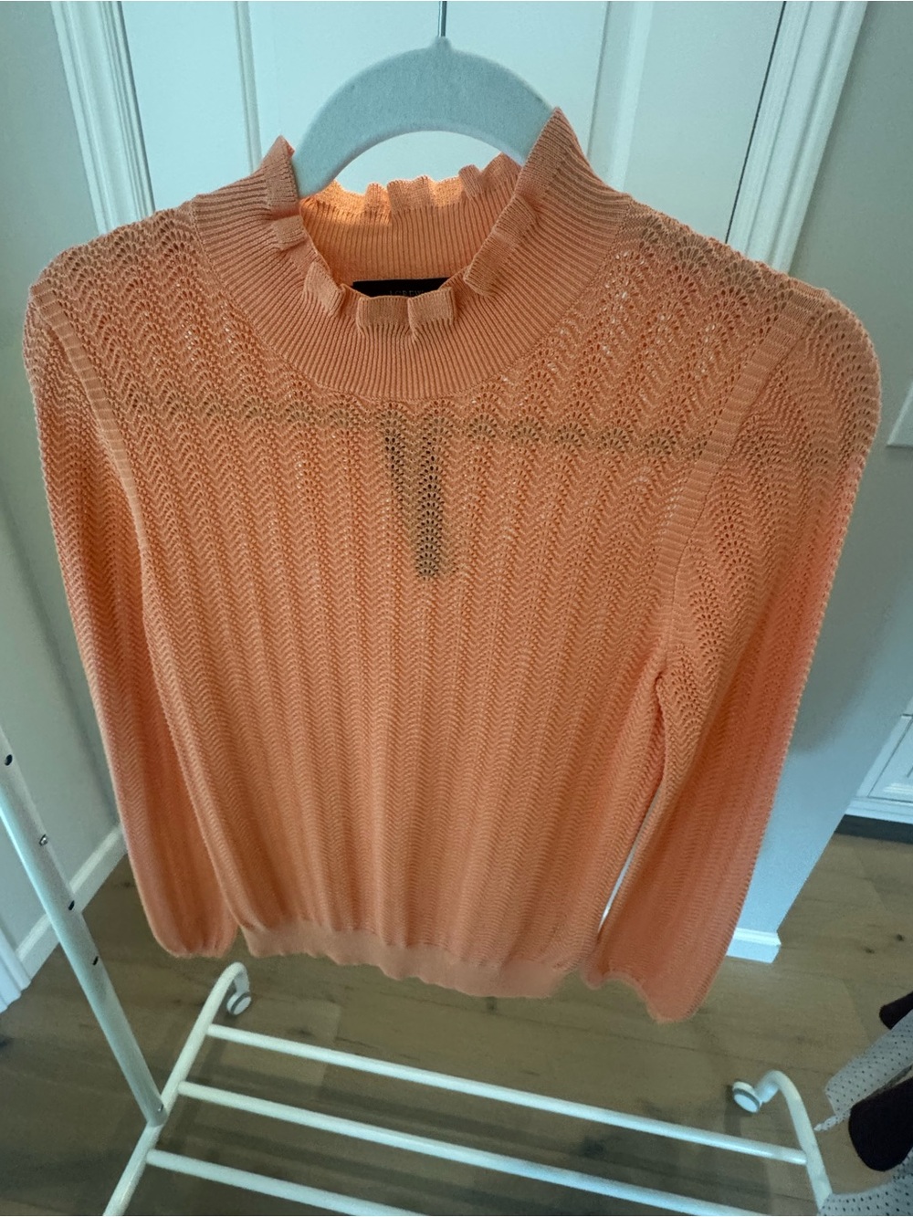 J. Crew Peach Knit Ruffle Mock-Neck Sweater